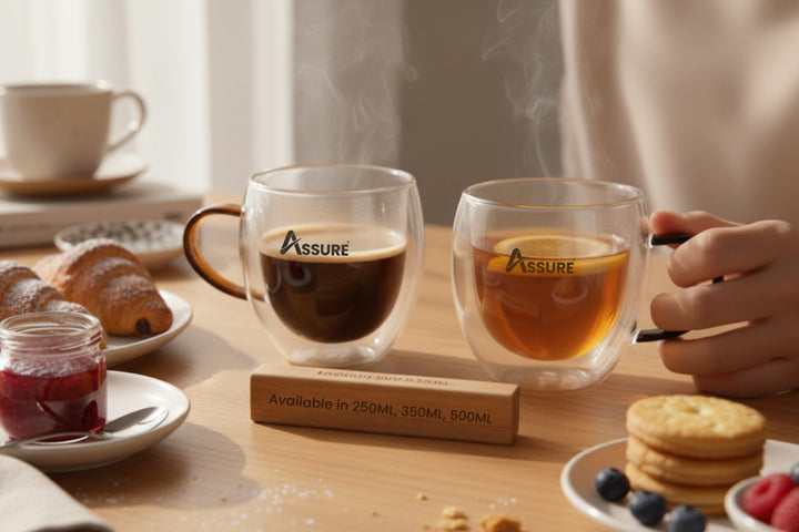 Double Wall Glass Pluto Mug  500 ml  - Set Of 2