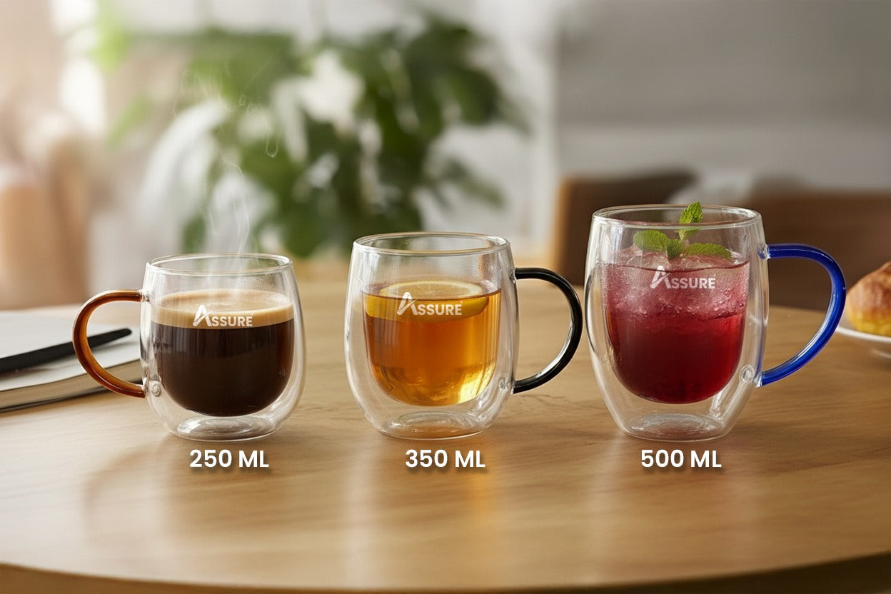 Double Wall Glass Pluto Mug  500 ml  - Set Of 2