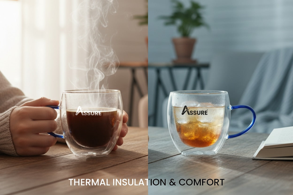 Double Wall Glass Pluto Mug  500 ml  - Set Of 2