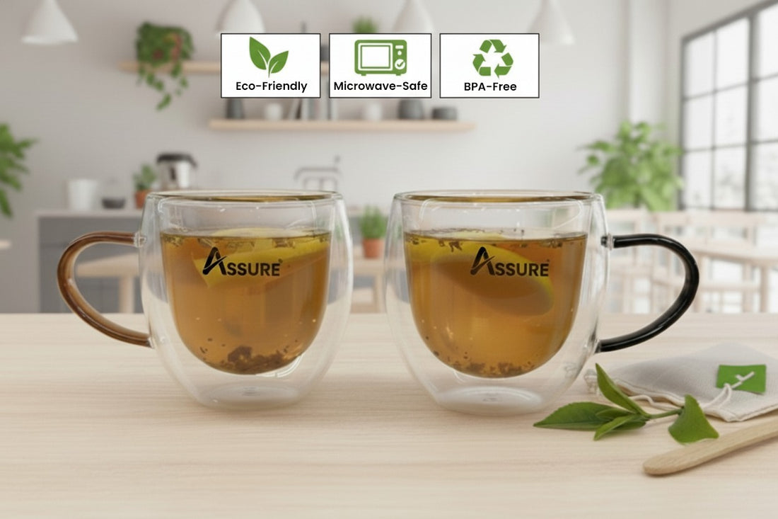 Double Wall Glass Pluto Mug  500 ml  - Set Of 2