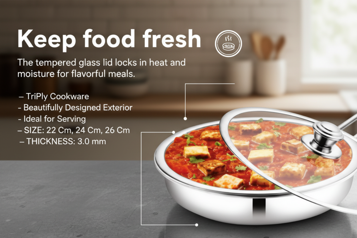 Tri-Ply Frypan With Glass Lid